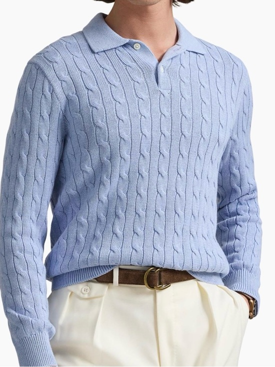 Polo Ralph Lauren Other - Ralph Lauren Light Blue Cable-Knit Polo Sweater 100% Cotton
